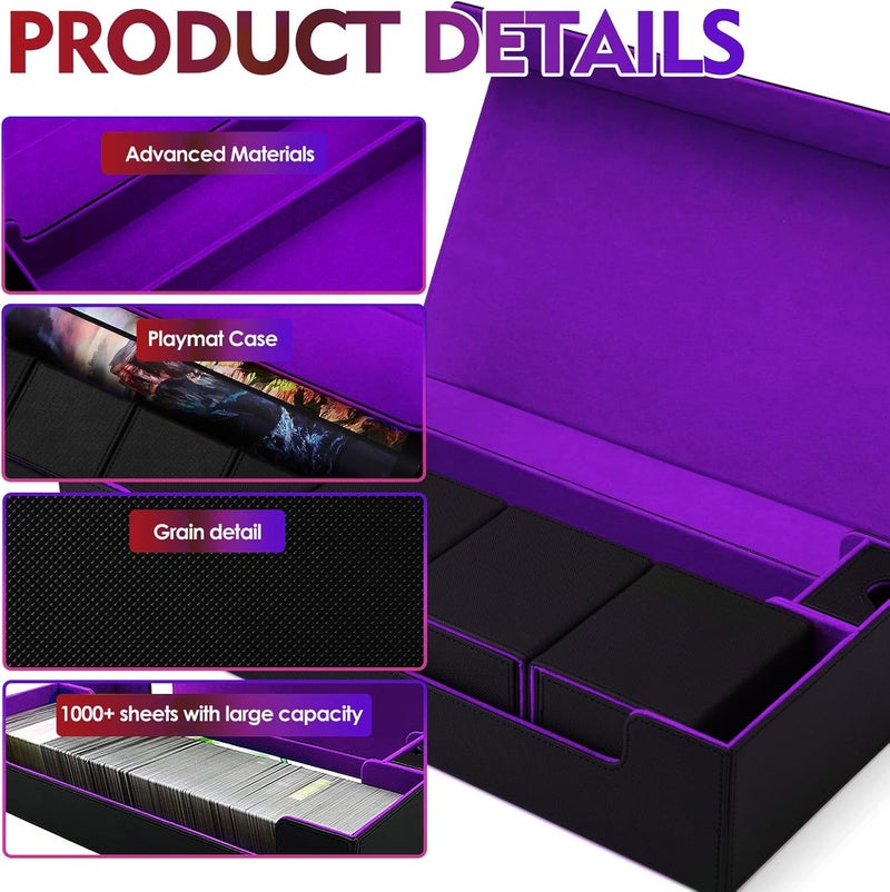 Scimi Premium Trading Card Storage Case TCG Deck Box Holds 800+ Sleeved Cards for MTG, YuGiOh, Uno, Sport with Strong Magnet Closure (Black & Purple) - Image 5